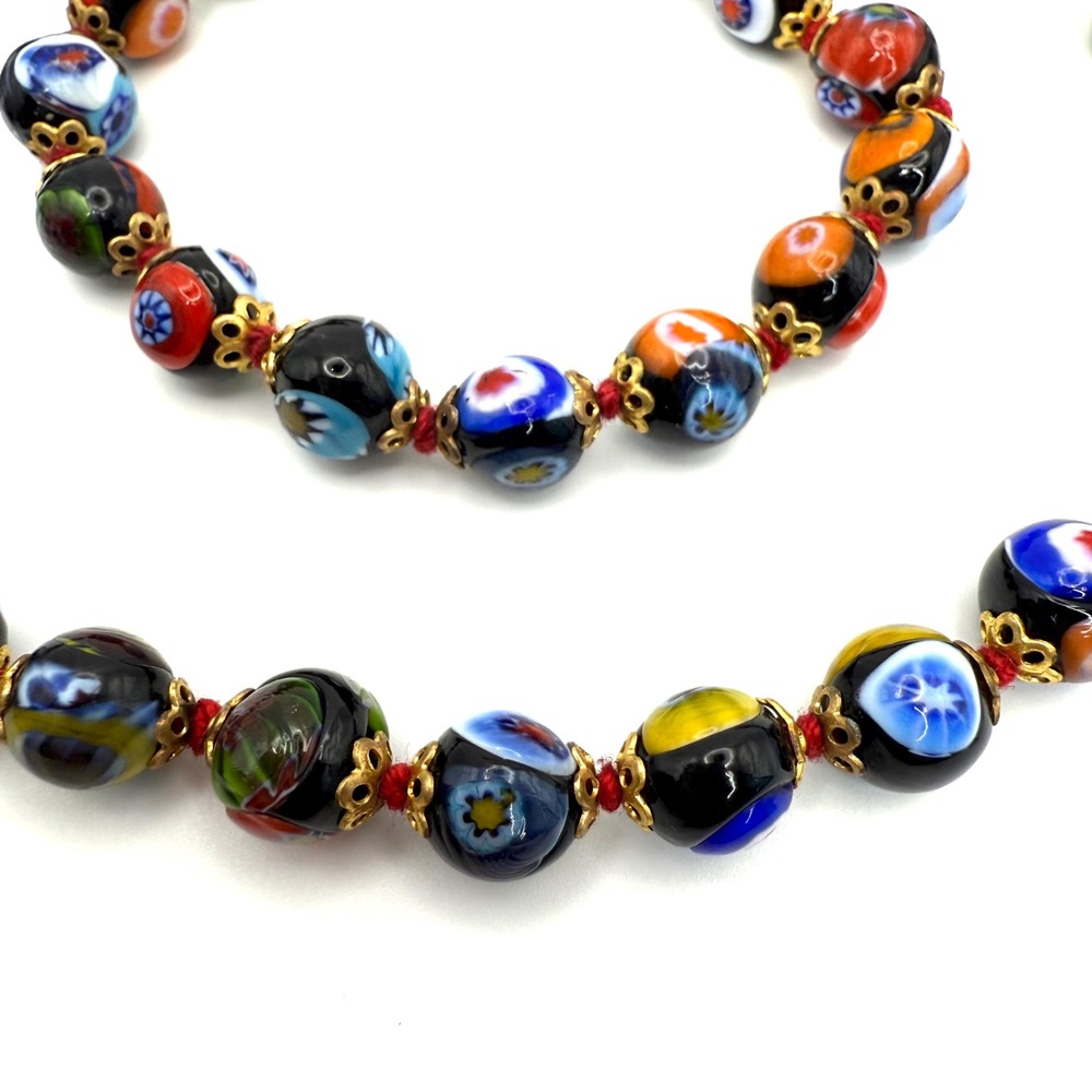 Murano Millefiori‎ Necklace Vintage Floral Glass Beaded Italy Colorful 18" READ - Picture 3 of 11